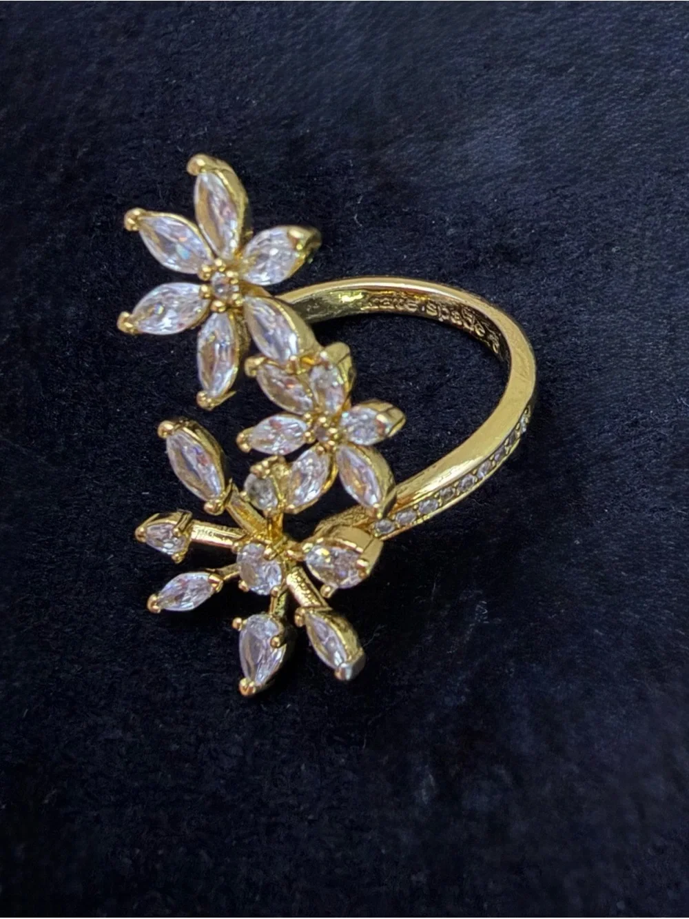 Kate Spade New York Firework Flower Wrap Bypass Ring Gold Plating Cubic Zirconia